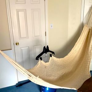 Cotton Guatemalan hammock. Not weatherproof.
